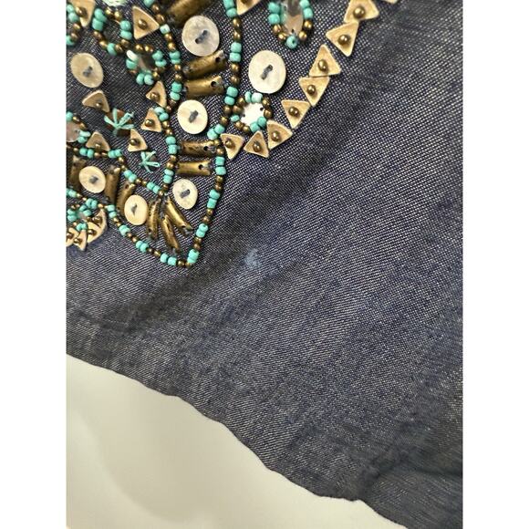 Antik Batik Beaded Alice Djellabah Chambray Shirt Dress Sz 40 M 8 Bohemian Artsy - Picture 3 of 15